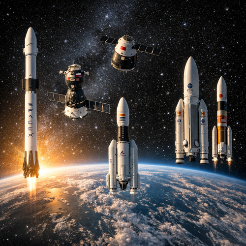 Spacecraft fleet orbiting Earth